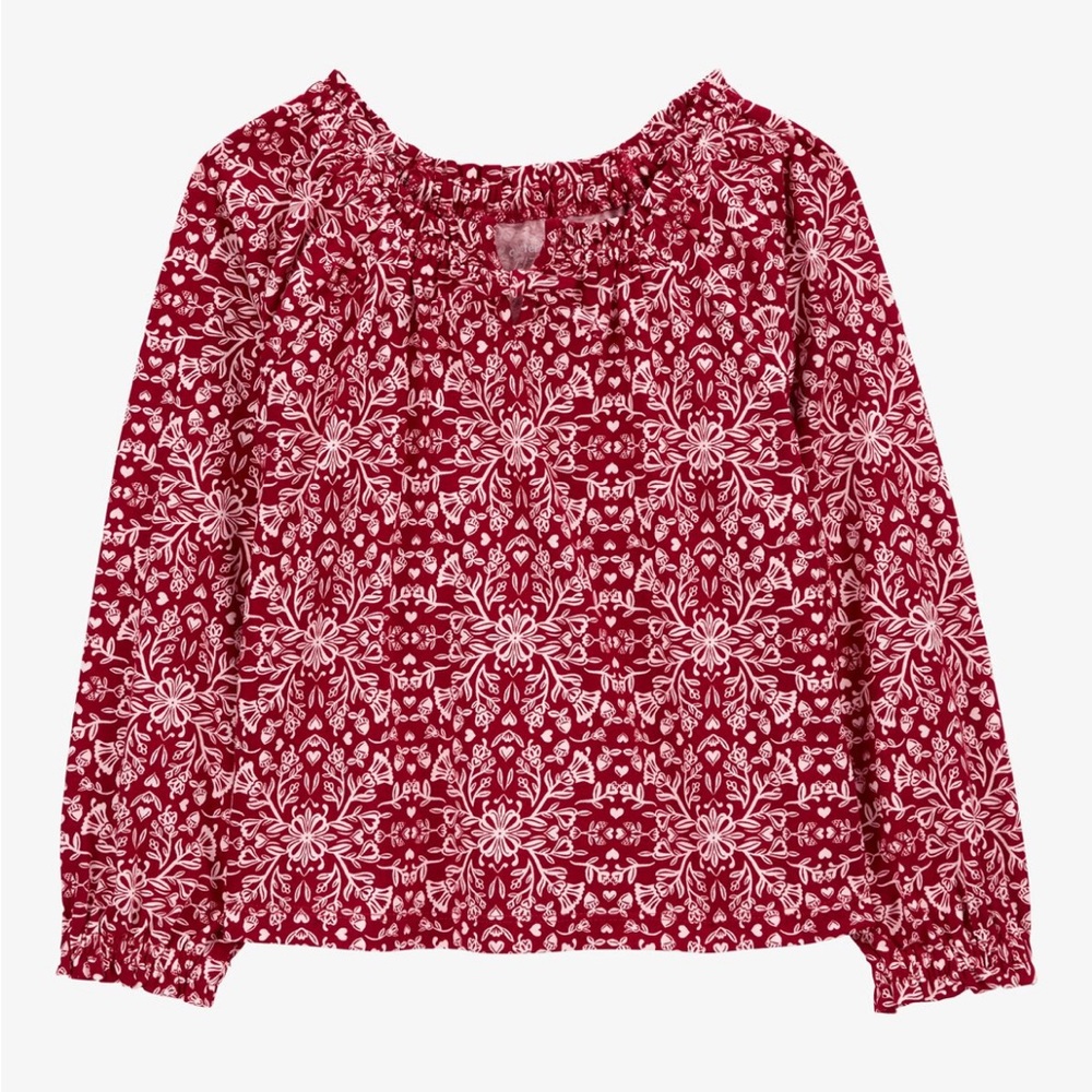Carter's UEC Girls Sz 12 Red & White Floral Print Cotton Blouse Festive Holiday